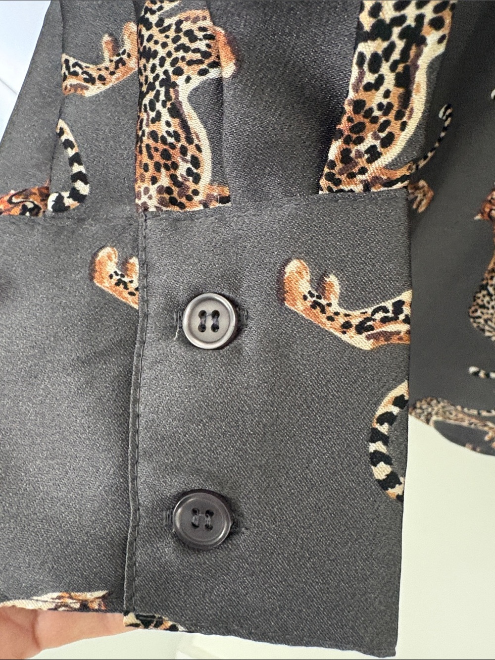 Aliceblue Charcoal Button-Up Shirt with Leopard Print - Picture 3 of 5